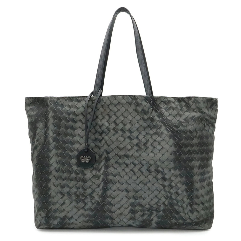 BOTTEGA VENETA Intreccio Illusion Tote Bag Shoulder Nylon Leather Gray